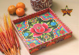 Hand Painted Red Floral Wooden Tray