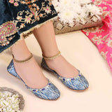 Bandhani Cobalt Green & Blue Mirror Work Khussa For Women