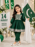 Bottle Green Coin Work 2-Piece Suit For Girls
