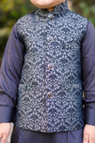 Black Kurta with Grey Jamawar Waistcoat For Boys