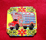 Truck Theme Printed Wooden Tea Coaster (Set of Six Pieces)