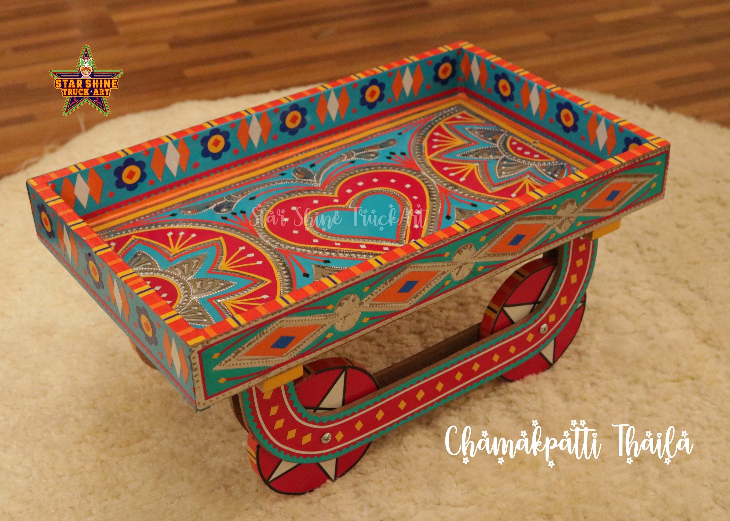 Multi Color Truck Art Chamakpatti Thaila Style Wooden Tray