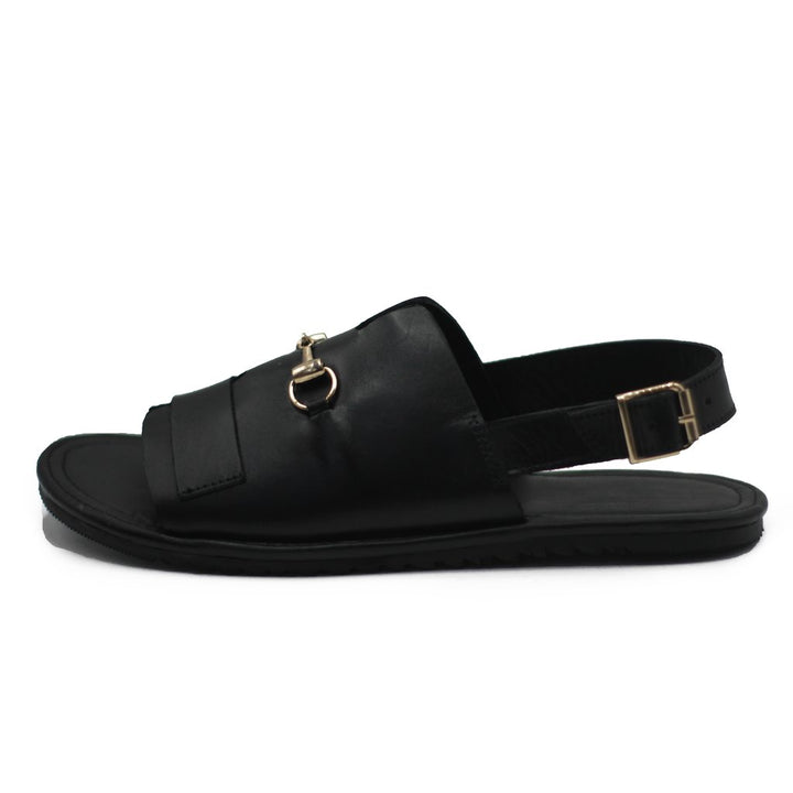 Black With Golden Buckle Design Sandals For Men