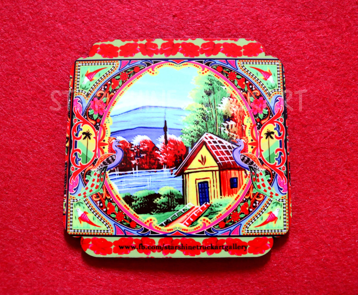 Scenery Theme Printed Wooden Tea Coaster (Set of Six Pieces)