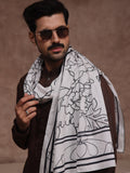 White Calligraphed Stole for Men with Letter-Writing Kit For Men