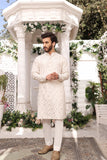 White Color Mirror Embroidered Self Cotton Kurta Pajama For Men