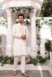 White Color Mirror Embroidery Self Cotton Fabric Kurta Pajama For Men