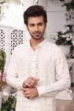 White Color Mirror Embroidery Self Cotton Fabric Kurta Pajama For Men
