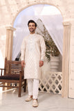 Golden Color Mirror Embroidery Self Cotton Fabric Kurta Pajama & Waist Coat For Men