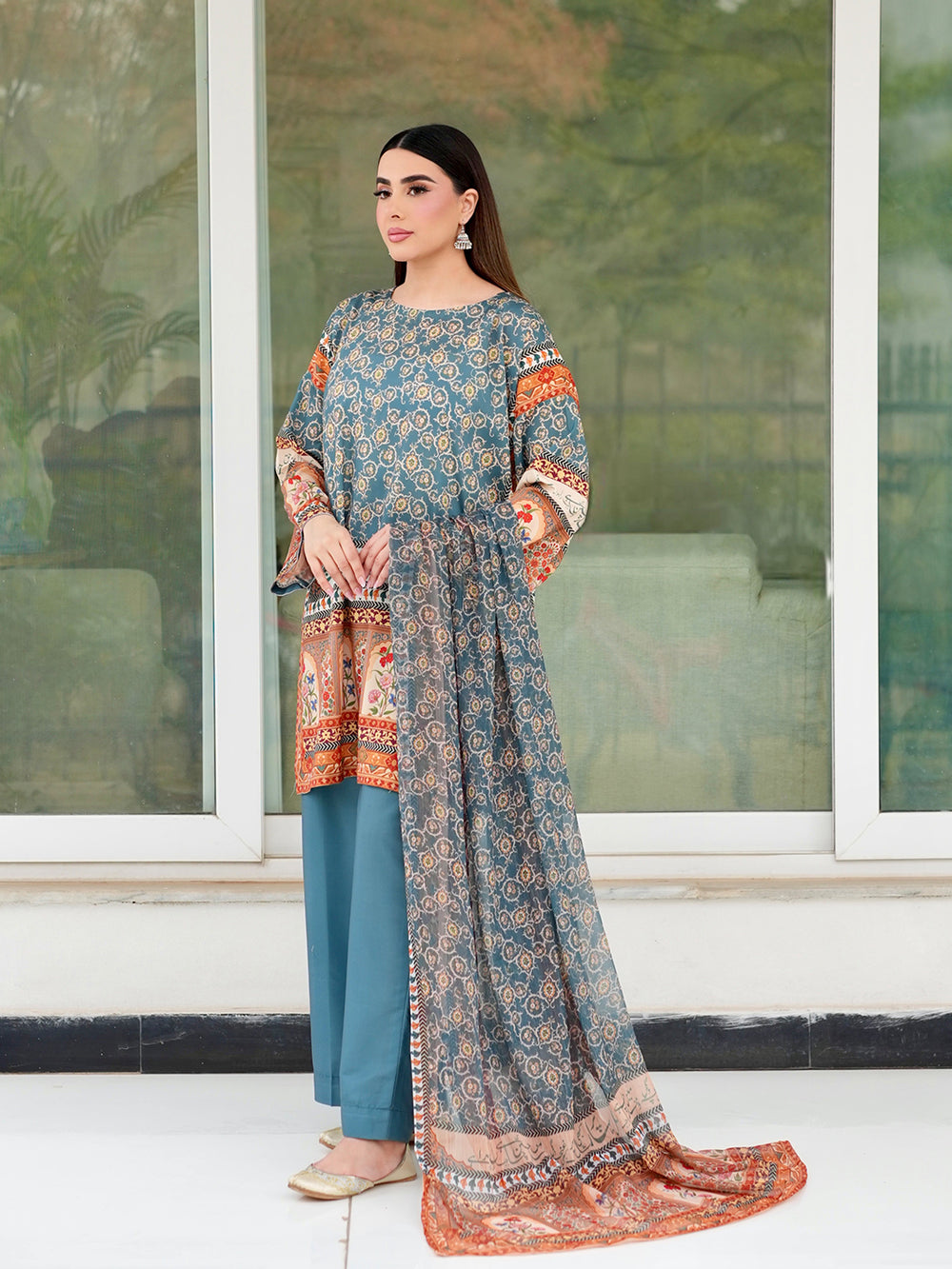 Elegant 3-Piece Printed Suit with Dupatta For Women