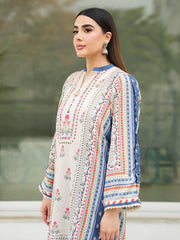 Ivory Beige 3-Piece Printed Suit with Chiffon Dupatta For Women
