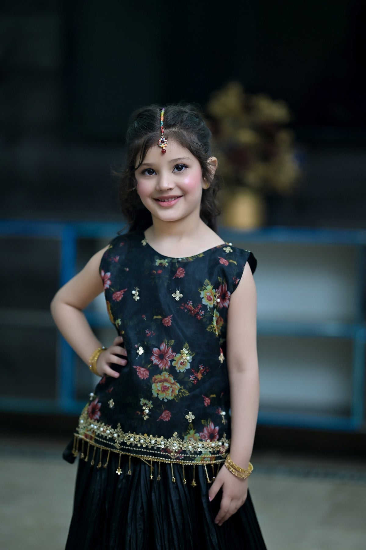 Printed Organza Choli with Crush Lehnga For Girls