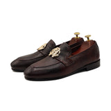 Brown Two-Tone Leather Adorned With Golden Buckle Shoes For Men