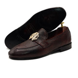 Brown Two-Tone Leather Adorned With Golden Buckle Shoes For Men