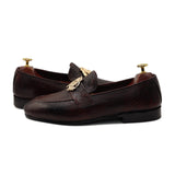 Brown Two-Tone Leather Adorned With Golden Buckle Shoes For Men