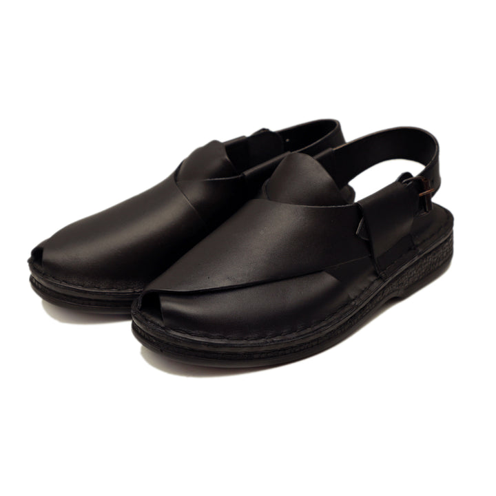 Black Color Peshawari Leather Sandals For Men