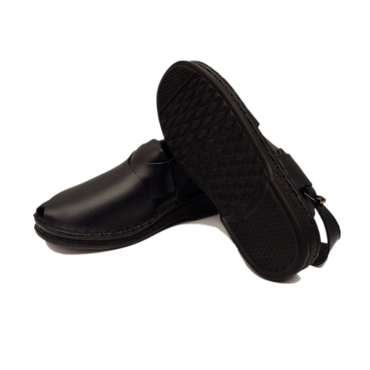 Black Color Peshawari Leather Sandals For Men