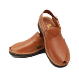 Mustard Color Peshawari Leather Sandals For Men