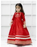 Elegant Block Printed Raw Silk Maxi with Dupatta For Girls