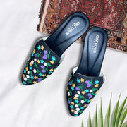 Black Handcrafted Jute Mule Shoes For Women