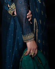 Layla Navy Blue Embroidered 4-Piece Formal Suit For Women