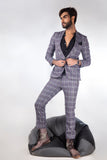 Grey Color Double Layered Checks Two-Piece Suits/Coat Pant For Men