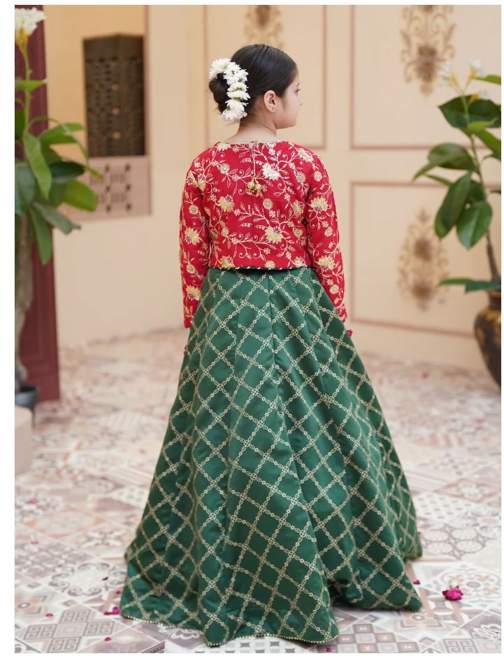 Royal Embroidered Raw Silk Lehenga Choli with Sitara Dupatta For Girls