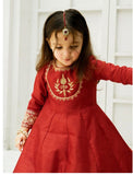 Elegant Block Printed Raw Silk Maxi with Dupatta For Girls