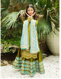 Elegant Soft Raw Silk 3-Piece Suit with Block Printed Lehenga For Girls