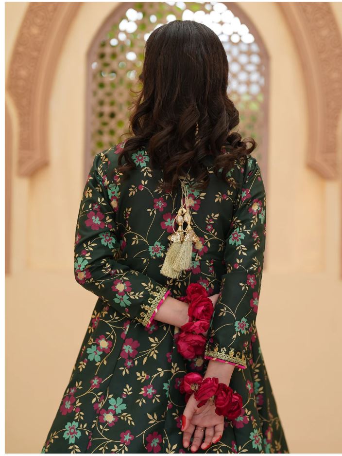 Festive Screen Printed Maxi with Net Dupatta For Girls