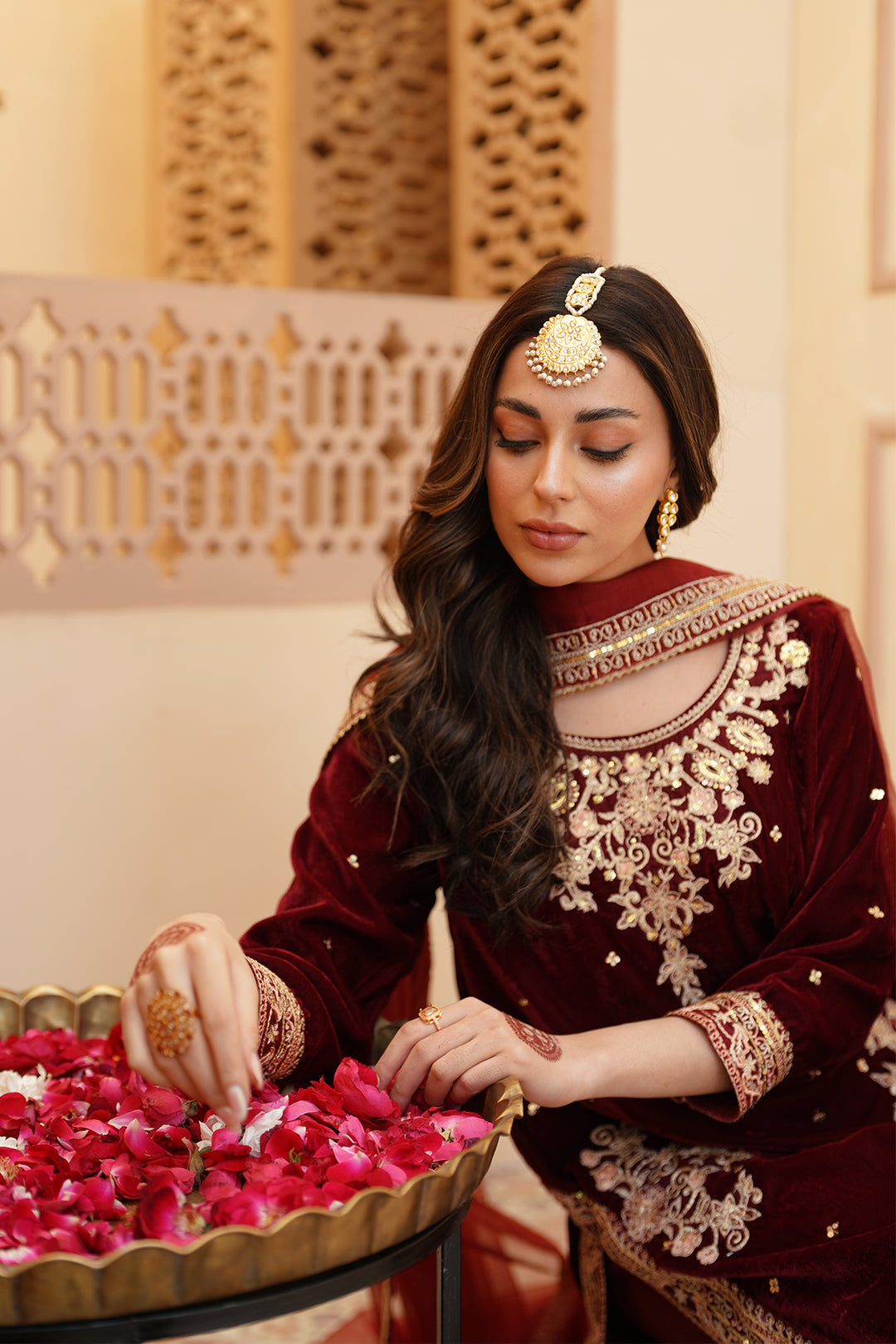 Zeba Maroon Burgundy Velvet Shirt & Sharara with Dupatta For Women