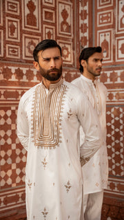 White Mirror Work Kurta for Men For Men