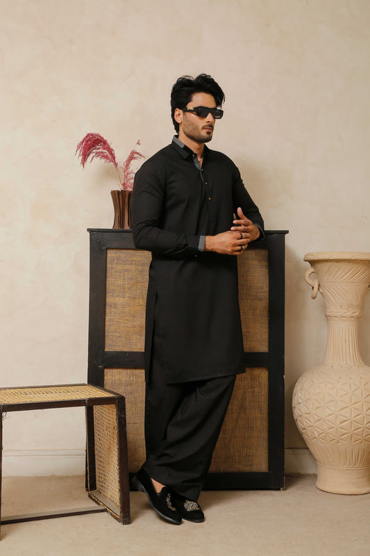 Matt Black Executive Shalwar Kameez – Bold & Sophisticated For Men