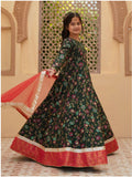 Festive Screen Printed Maxi with Net Dupatta For Girls
