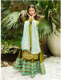 Elegant Soft Raw Silk 3-Piece Suit with Block Printed Lehenga For Girls