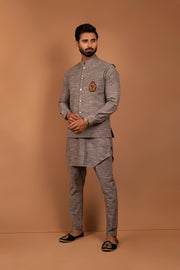 Grey Color Embroidered Logo Waist Coat For Men