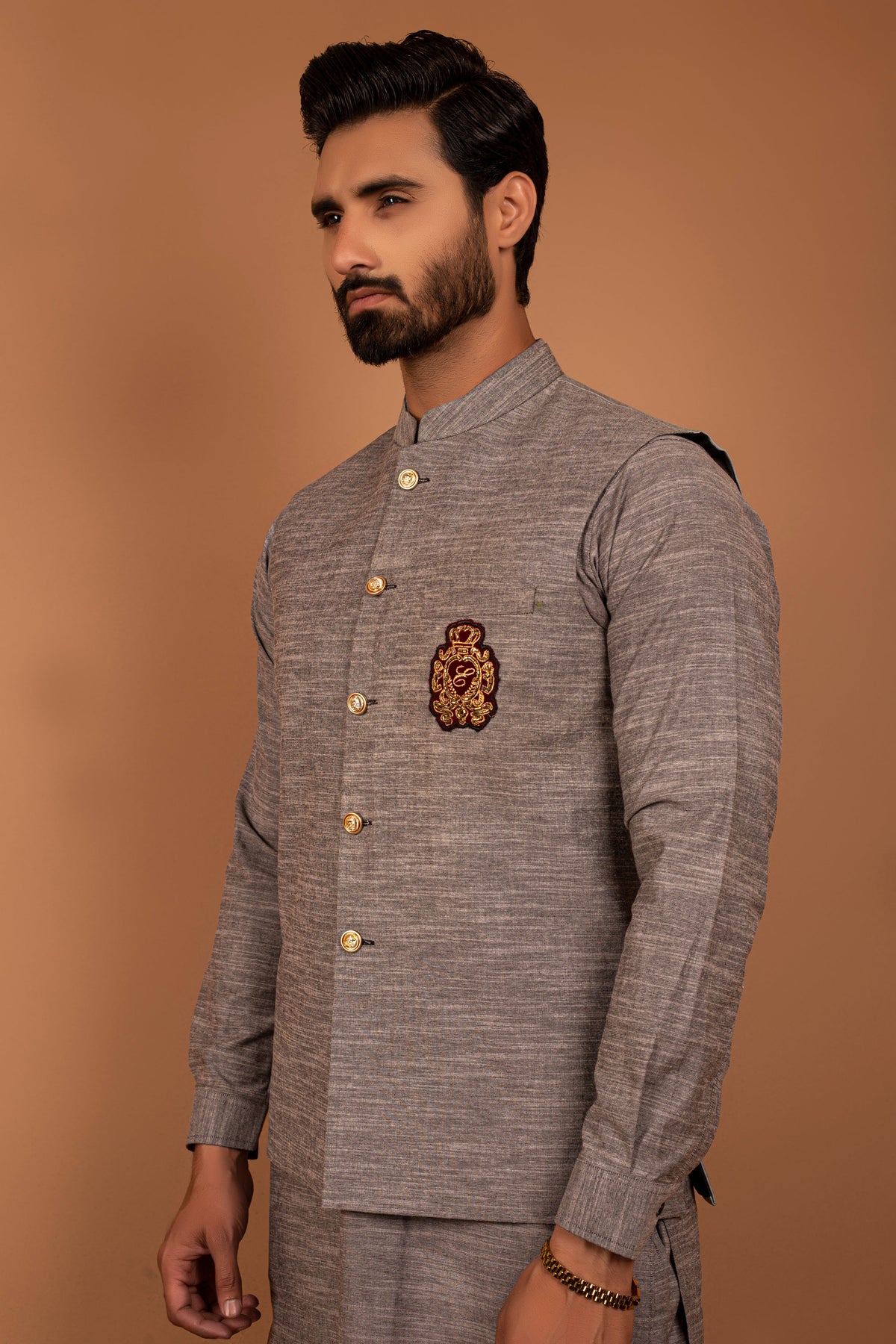 Grey Color Embroidered Logo Waist Coat For Men