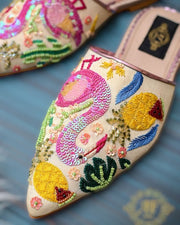 Flamingo Mules with Sequins and Resham Work For Women
