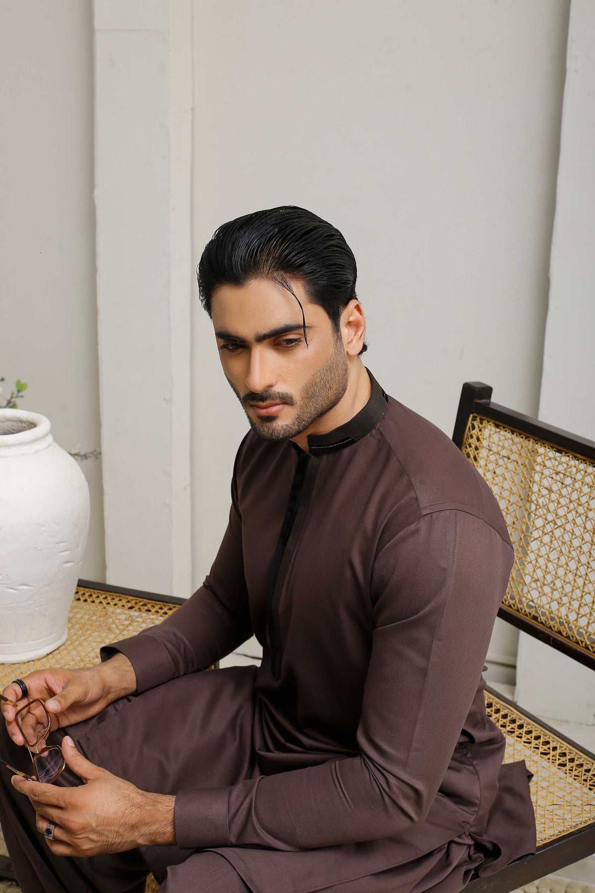 Dark Brown Executive Shalwar Kameez – Refined & Professional For Men