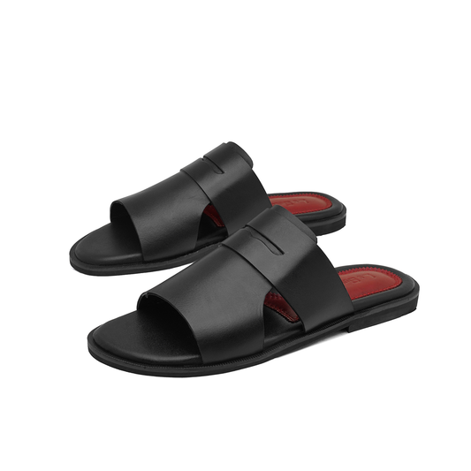 Classic Black Leather Men's Slippers For Men
