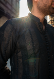 Black Embroidered Short Kurta with Pajama For Men