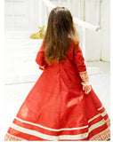 Elegant Block Printed Raw Silk Maxi with Dupatta For Girls