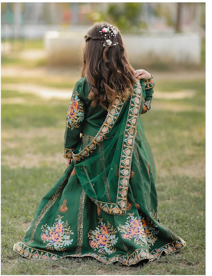 Luxury Block Printed Raw Silk Lehenga Choli For Girls