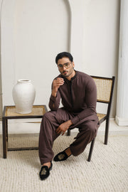 Dark Brown Executive Shalwar Kameez – Refined & Professional For Men