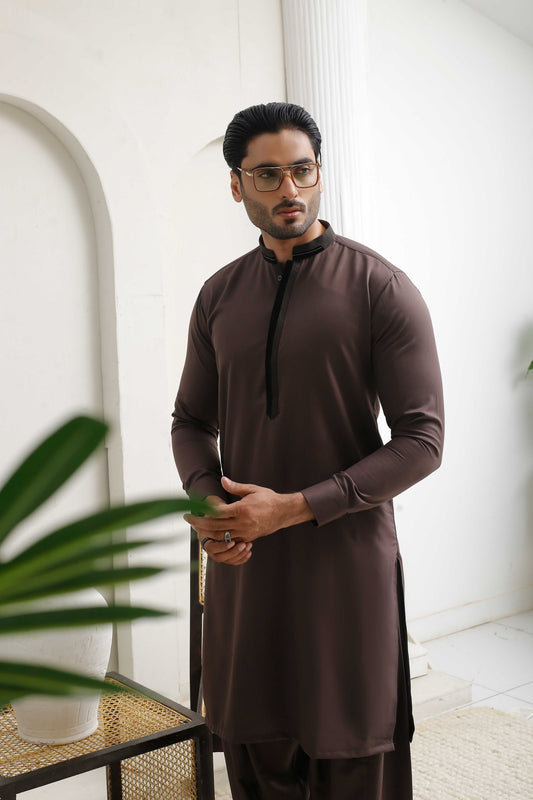 Dark Brown Executive Shalwar Kameez – Refined & Professional For Men