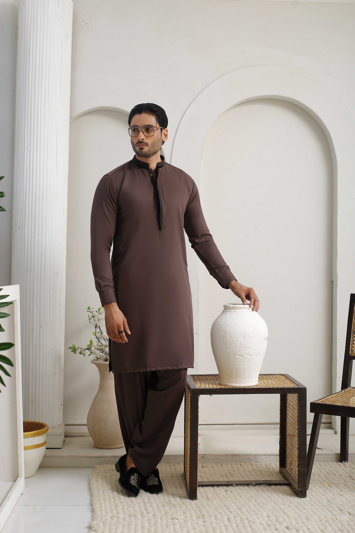Dark Brown Executive Shalwar Kameez – Refined & Professional For Men