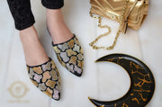Cara Mules with Gold and Silver Cutdana Work on Black Base For Women