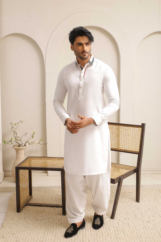 Shining White Executive Shalwar Kameez – Premium Formal Wear For Men