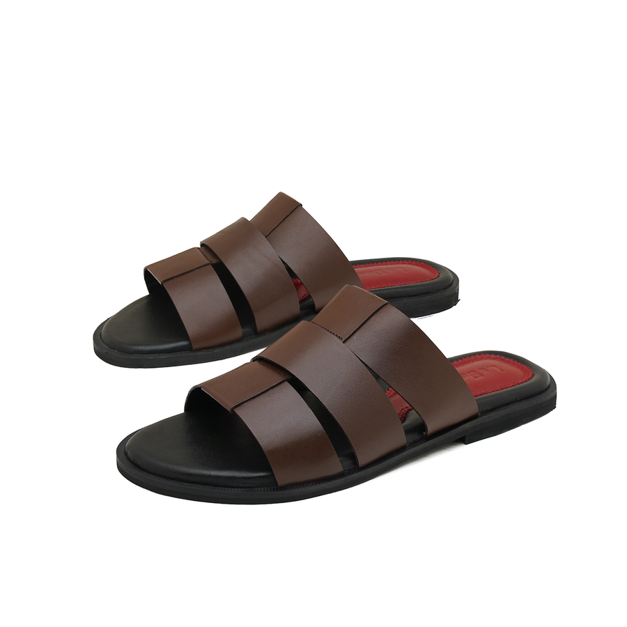 Classic Brown Leather Comfort Slippers For Men