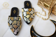 Cara Mules with Gold and Silver Cutdana Work on Black Base For Women
